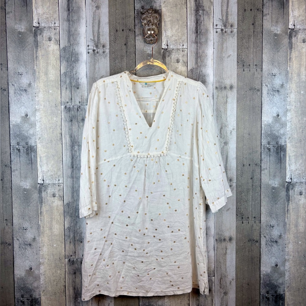 Boden Evangeline Tunic in White Linen Polka Dot Size 8 Regular. - Picture 2 of 16